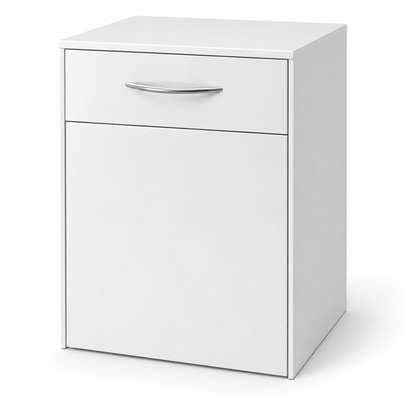 500mm Base Cabinet with Knee-Operated Bin and Top Drawer in white – studio product render