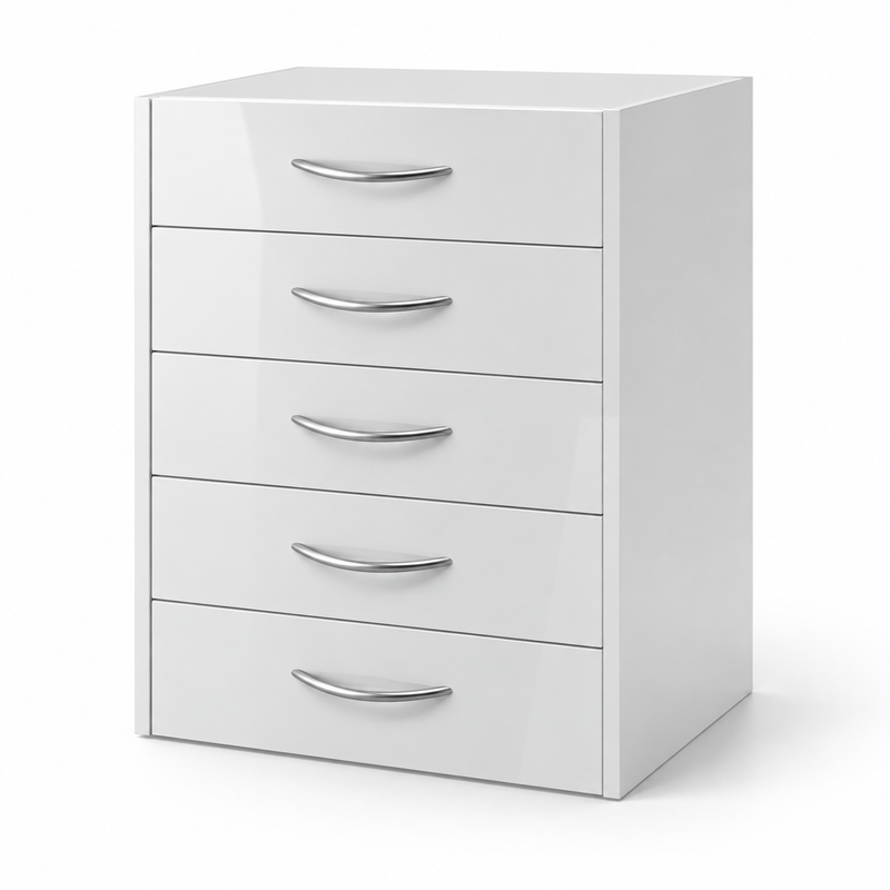 500mm 5 Drawer Pack in white – studio product render