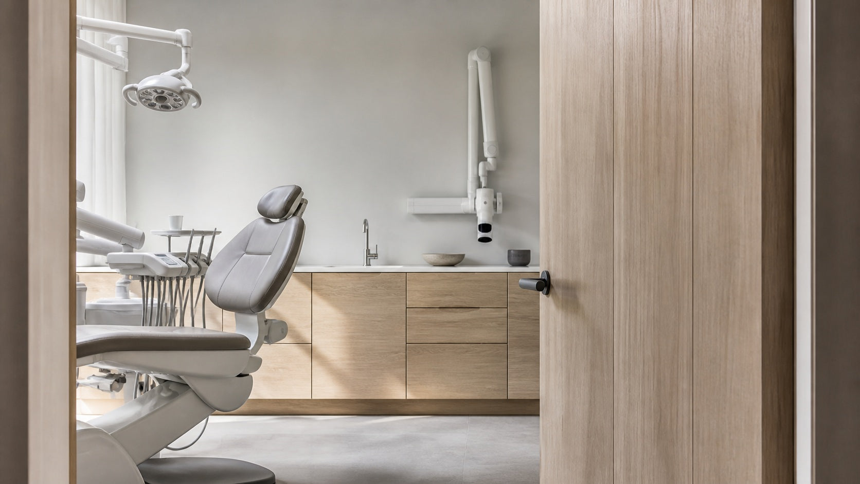 A finished dental surgery with the door open, showing the thickness of the leaf