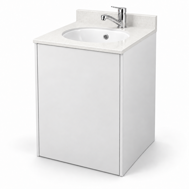 500mm Sink Cabinet with Knee-Operated Bin in white – studio product render