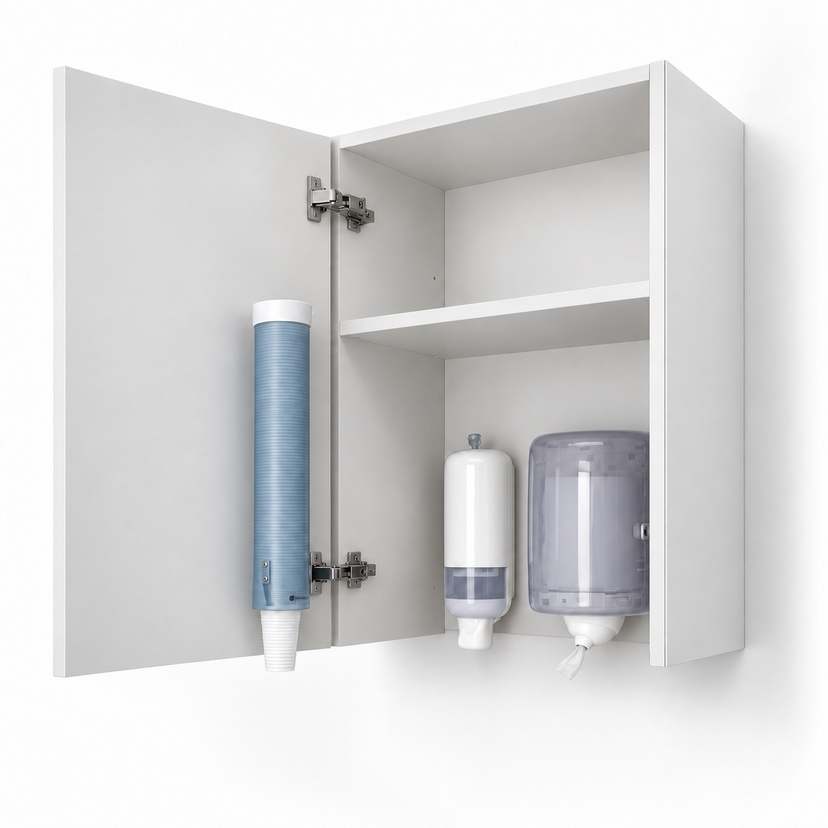 500mm Wall Unit with Dispenser and Cup Holder in white – studio product render